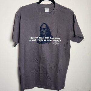 Benjamin Franklin Beer Quote Graphic T Shirt Charcoal Gray Gildan Medium New